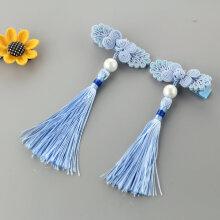 古风流苏花朵发夹汉服头饰儿童女童格格小女孩公主头花头饰品 湖蓝色