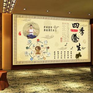 中医理疗养生会所墙纸艾灸针灸刮痧壁纸高档美容院前台背景墙装饰