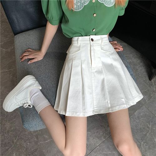 微胖女生夏季显瘦穿搭拼接短裙百褶裙子梨形身材高腰a