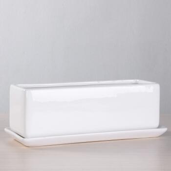 陶瓷长方型花盆款陶瓷花盆长方形大号配底盘托盘多肉白色黑色红色白色