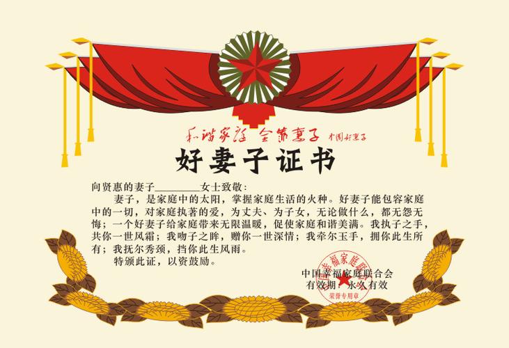 好妻子证书 创意个性奖状证书定制 老婆媳妇爱人节日