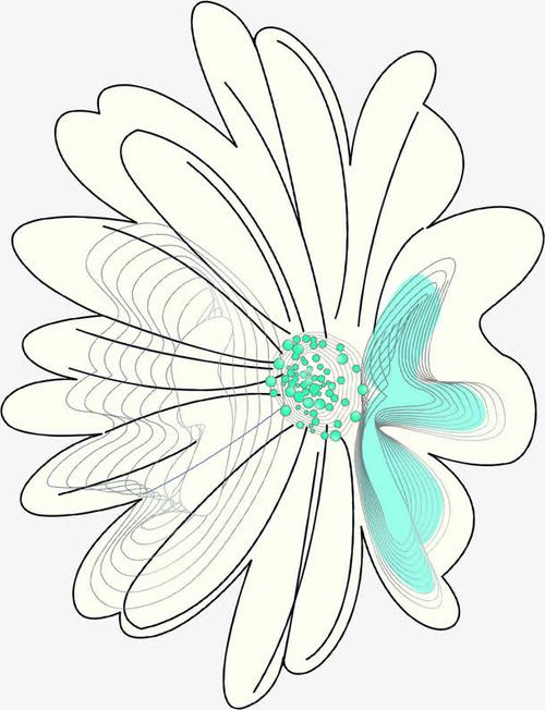 黑色可爱手绘线条花朵蓝色花蕊免抠素材免费下载_觅元素51yuansu.com