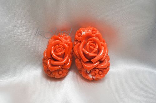 日本红珊瑚雕刻大师赤堀秀河独家绝技立体双面雕刻玫瑰牡丹吊坠