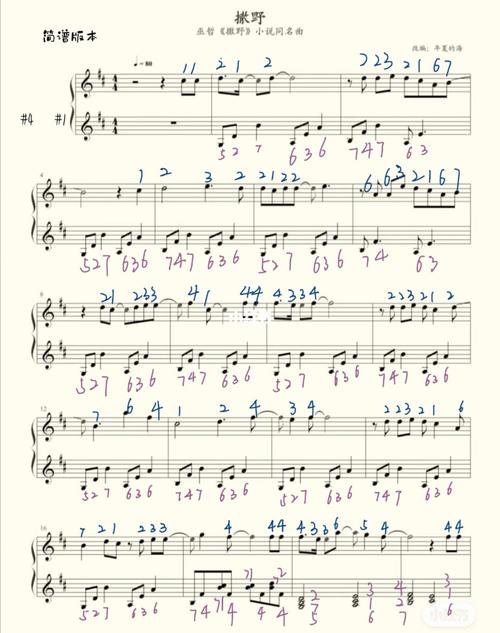 撒野钢琴谱,附简谱,附简谱,标注的很清晰_简谱_钢琴谱