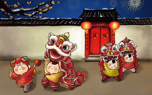 水彩手绘中国风新年春节风景插画图案喜庆人物背景图片ps设计素材