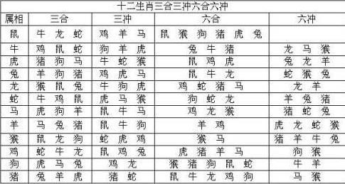 生肖相冲相克表