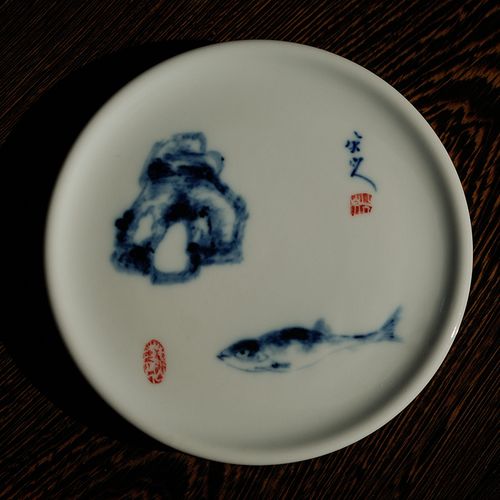 手绘青花仿八大山人圆壶承景德镇全手工陶瓷茶具配件非春风祥玉