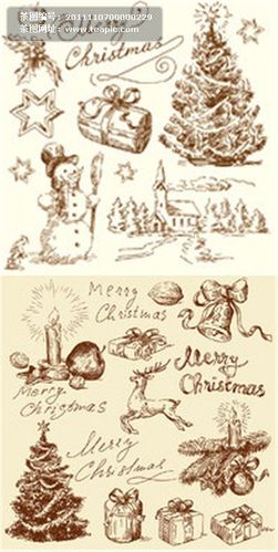 两款复古圣诞节插画速写矢量素材