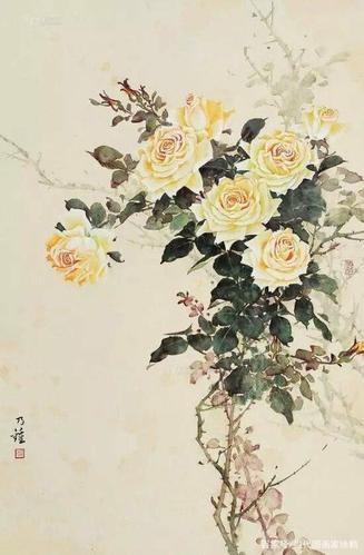 当代国画家徐鹤推荐～月季花插画作品