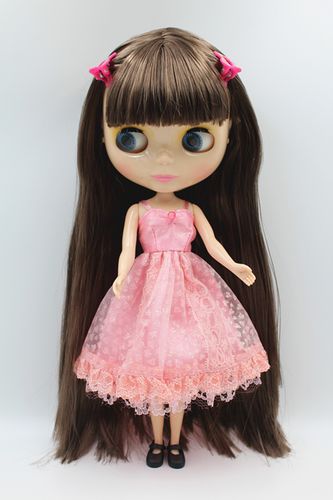 blythe小布布娃娃棕色刘海长直发裸娃关节素体塑料娃娃