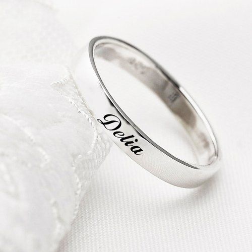 订制刻字银戒 3mm平版刻字 英文文字 姓名银戒art64