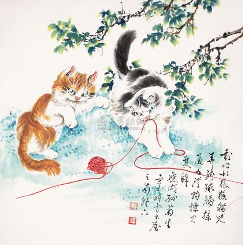 0611 猫戏图 镜片 纸本