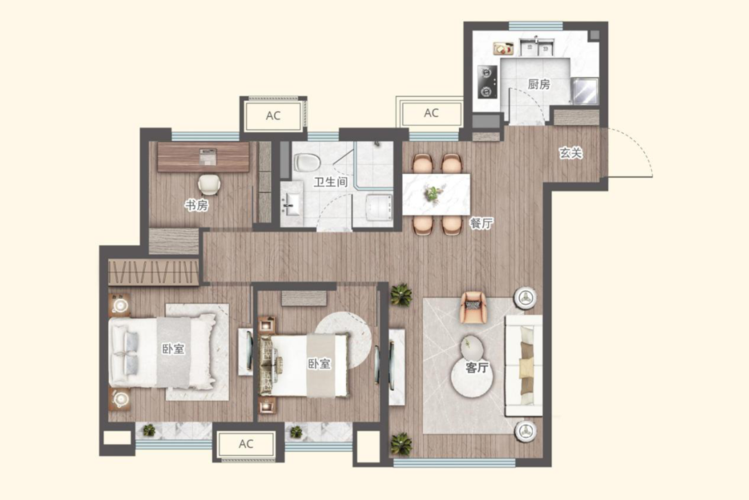 除了85平米的两室,海玥名邸还有两款同样有看点的户型——98平米三室