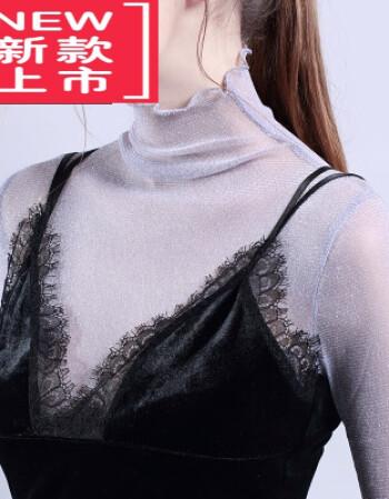 逋曼轻奢透明蕾丝性感打底衫网纱上衣雷丝网沙衣打低杉女士透视长袖内