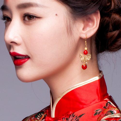 花开倾饰 呓语.古装新娘耳针式耳环 旗袍秀禾服结婚长款耳坠