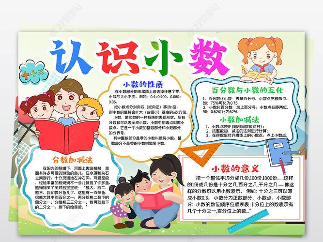 原创卡通数学小报四年级小数手抄报认识小数小报模板