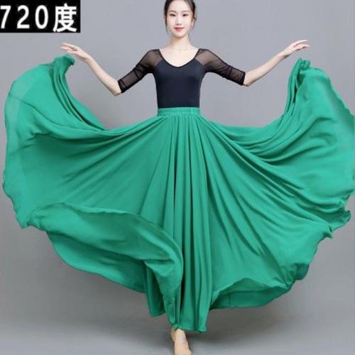 720度大摆裙舞蹈裙双层雪纺半身裙女春夏沙滩裙广场舞新疆舞长裙 白色