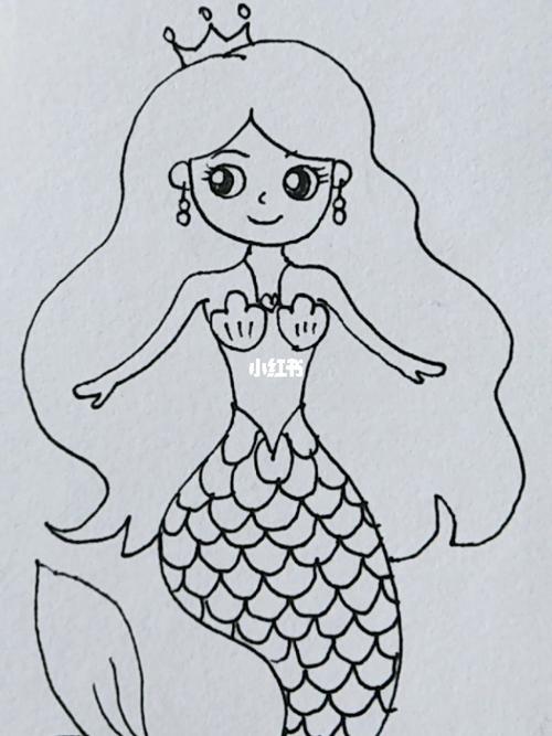 简笔画94线描美人鱼,可爱且性感_简笔画_线描_小红书视频号_人文