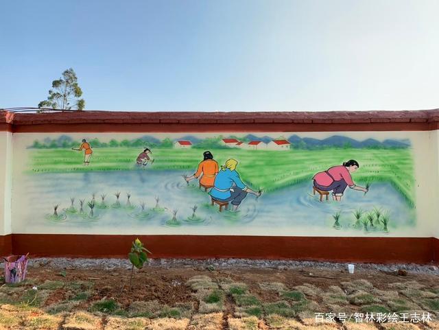 智林作品:佳禾米业"农耕文化"壁画创意绘制中
