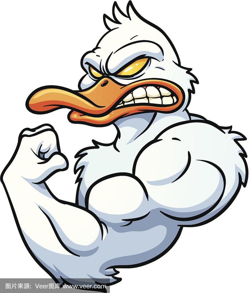 鸭子,力量,动物肌肉,绘画插图,色彩渐变