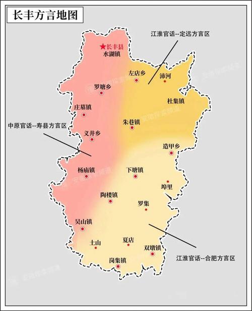 具体来说 长丰可分为三大方言区 ▼ 长丰县方言地图,编制@知我趣&上江