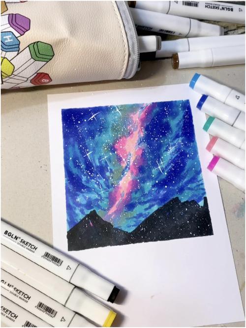 马克笔 | 马克笔风格的星空画_马克笔_星空_手绘_颜料