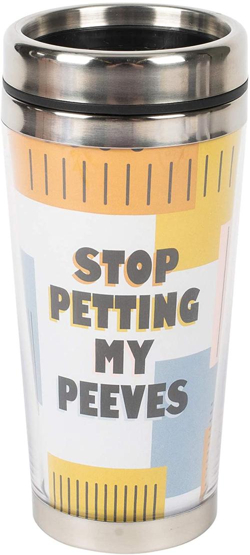 stop petting my peeves 橙色块16盎司不锈钢旅行杯带
