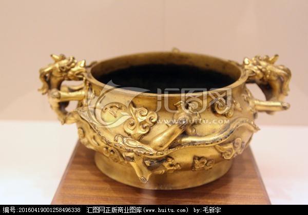 明朝鎏金香炉,文物考古,文化艺术,摄影,汇图网www.huitu.com