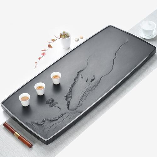 凯斯唯嘉手工刻乌金石茶盘简约家用石头大茶台高端茶室茶具茶海托盘