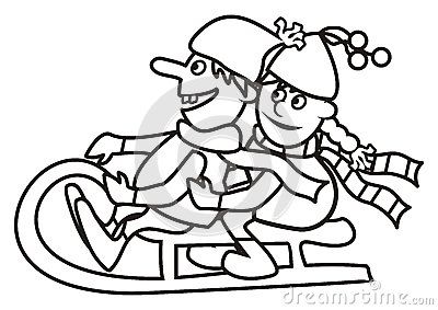 儿童骑打爬犁的简笔画