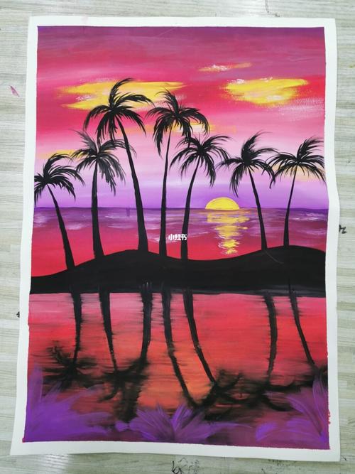 水粉风景/装饰画/海景椰子树系列_海景_风景_装饰画_水粉画_水粉画