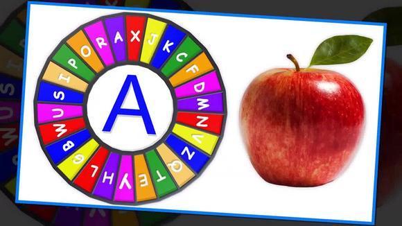 彩色转盘上标着英文字母,旋转转盘玩游戏认识英文字母abc