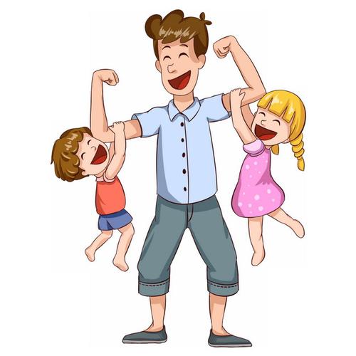 儿女双全卡通孩子吊在爸爸手臂上玩耍父亲节102681png图片素材