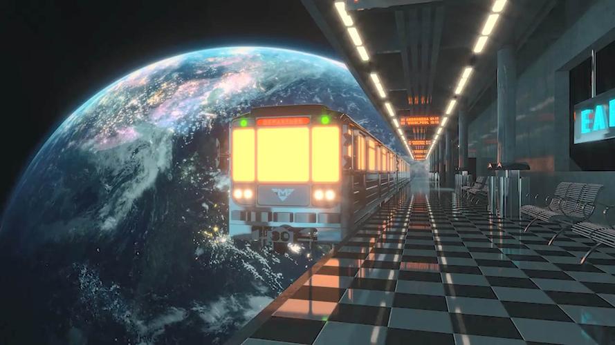 createaspacetrainscenewithcinema4dredshiftrenderc4d太空列车场景