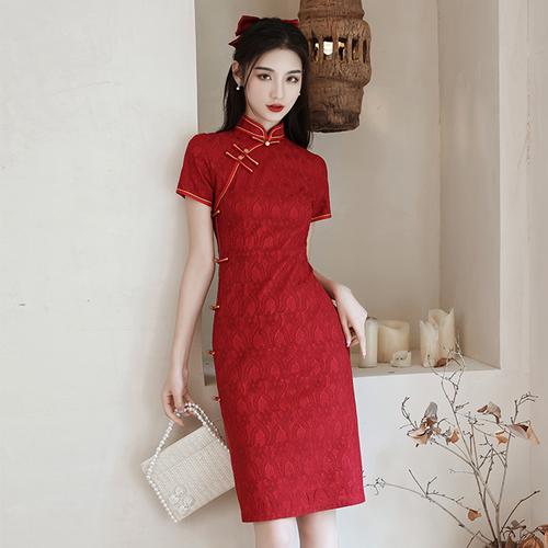红色旗袍2021年新款年轻款改良夏结婚礼服敬酒服小个子少女连衣裙