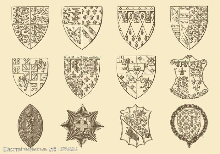 旧风格的绘画纹章和徽章矢量