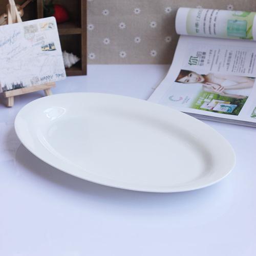 纯白色骨瓷 12英寸椭圆形鱼盘陶瓷大盘子拼盘汤菜盘 宾馆酒店餐具商品
