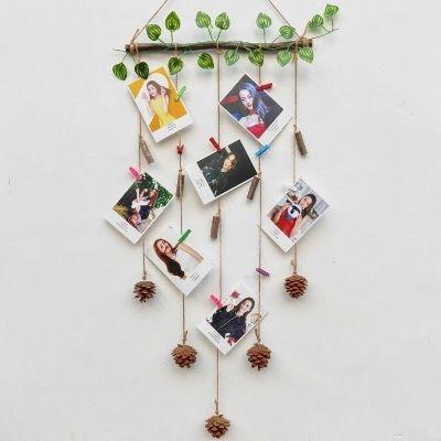 创意树枝田园饰手工麻绳装饰壁现代照片墙照片简约照片挂干墙