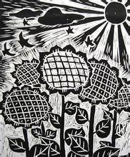 儿童黑白版画作品:向日葵