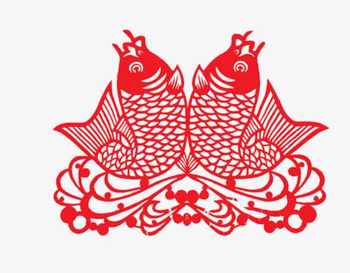 红色对称鲤鱼剪纸免抠素材免费下载_觅元素51yuansu.