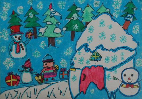 《冬天快乐》/少儿绘画作品/儿童画/网络美术馆_中国