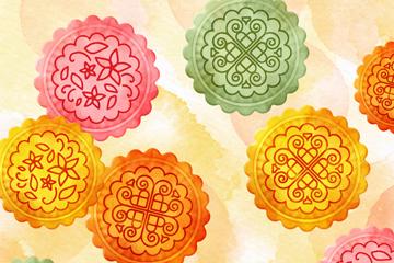 彩绘中秋节月饼矢量素材