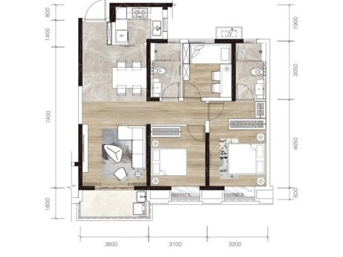 【琨瑜府_武汉琨瑜府楼盘】三居室户型图|3室2厅1厨2