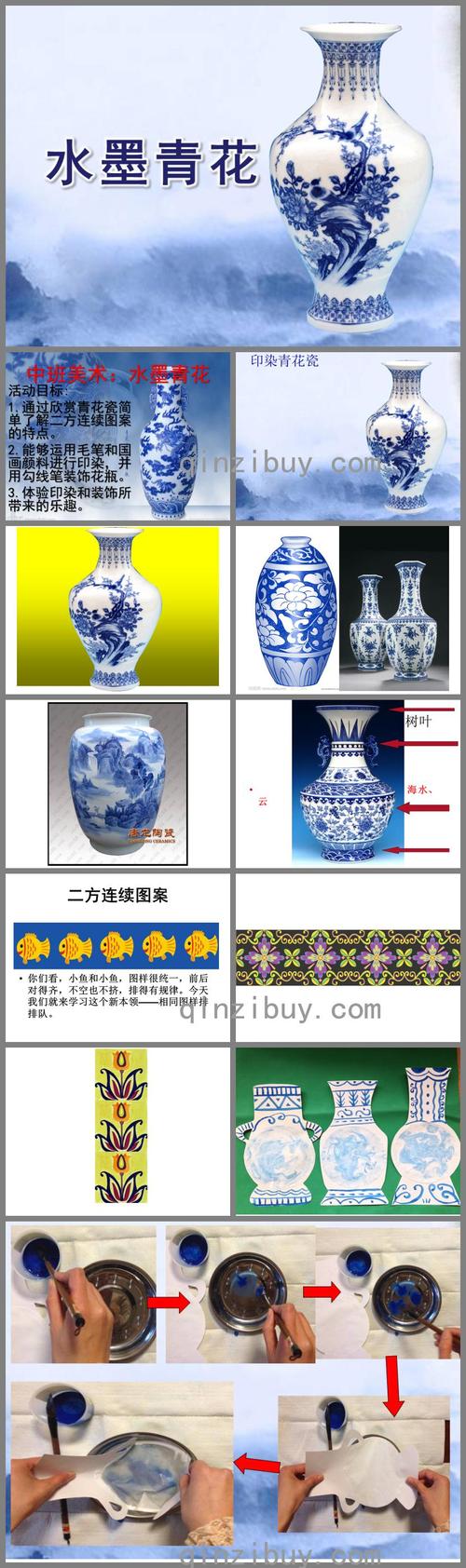 体验印染和装饰所带来的乐趣,欣赏青花瓷简单了解二方连续图案的特点