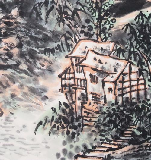 崔振宽《山村烟雨图》陕西国画院画家 陕西美协顾问