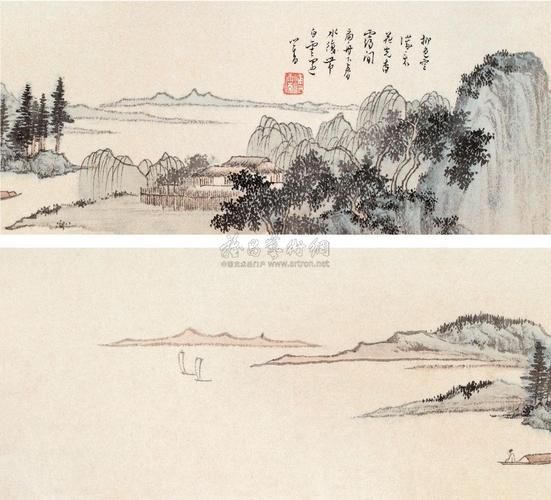 1448春水扁舟镜心设色纸本