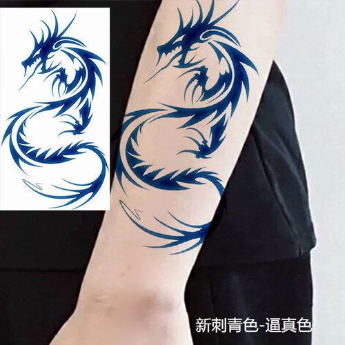 纹身贴龙 青龙花臂防水小腿男女持久刺青色贴纸胸前过
