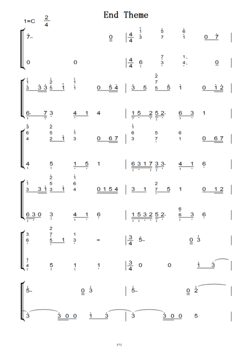 end theme(秒速5厘米) 动漫原声 钢琴双手简谱 钢琴谱