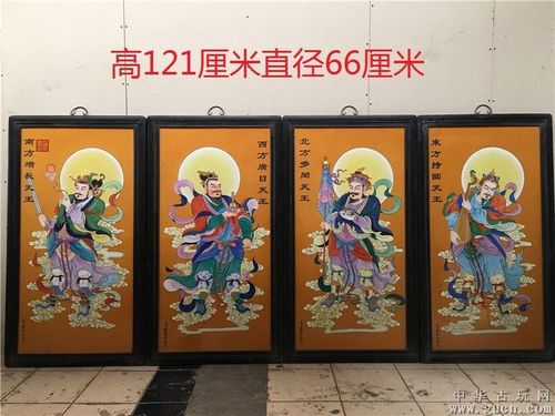 郎世宁四大天王瓷板挂屏