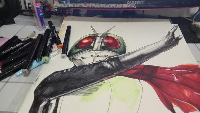 假面骑士一号马克笔绘画过程